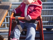 Lilia ready for some lunch at Fish
