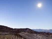 Moonlight over the Panamint Range and Golden Canyon before sunrise from Zabriskie Point