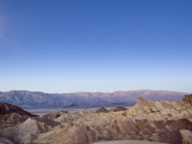 Moonlight over the Panamint Range and Golden Canyon before sunrise from Zabriskie Point