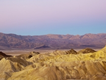 View of the Panamint Range and Golden Canyon at sunrise from Zabriskie Point