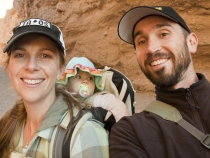Lisa, Lilia and Sam underneath Natural Bridge