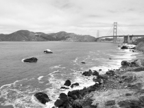 An overcast Golden Gate from Marshall Beach