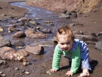 Lilia enjoying the creek at Tennessee Valley Beach