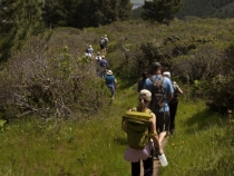The crew hiking down Inverness Ridge