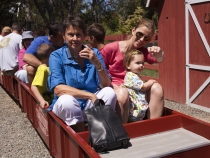 Jenni, Lilia and Lisa on the train at Train Town