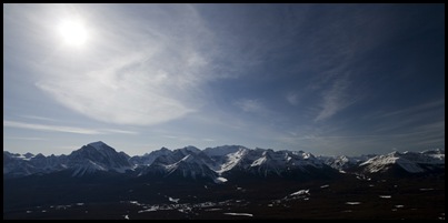 The Bow River Valley with Lake Louise in the center, taken from the top of Lake Louise ski resort's gondola