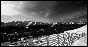 The Bow River Valley with Lake Louise in the center, taken from the top of Lake Louise ski resort's gondola