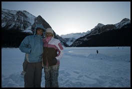 The girls with Lake Louise in the background