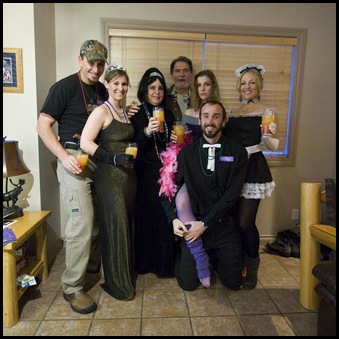 Everyone dressed up for our murder mystery evening