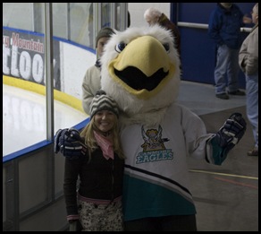Cheryl with the Canmoe Eagles' mascot