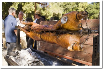 Pig on a spit for dinner