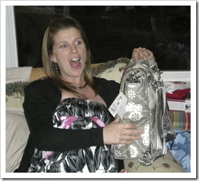 So surprised to open the lusted after diaper bag!!! Thanks girls!!!
