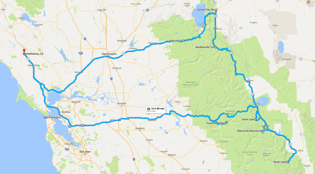 Our route across Central California