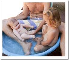 Lilia, Gianna and Sam taking a swim