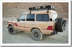 A diesel Land Cruiser at the entrance to Mosaic Canyon