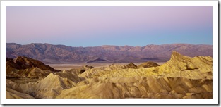 View of the Panamint Range and Golden Canyon at sunrise from Zabriskie Point