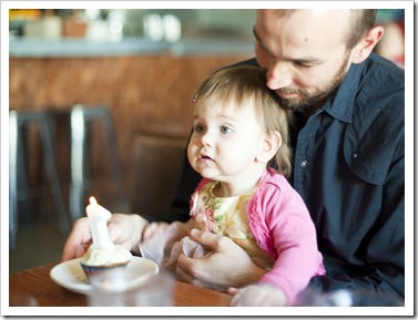 Sam and Lilia with birthday cupcakes