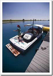 Brooke and Kevin manning the boat