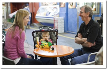 Lisa, Lilia and John having a coffee at Lucia's in the Central Market