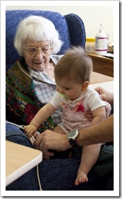 Saying hellow to Great Grandma Erna