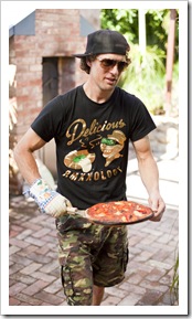 Chris with one of his wood oven pizzas