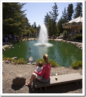 Lisa and Lilia waiting for the train at Train Town