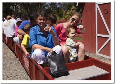 Jenni, Lilia and Lisa on the train at Train Town