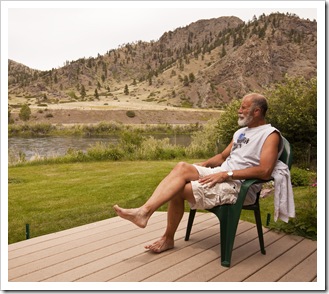 Alan enjoying the deck at the Quintero's after a day of riding