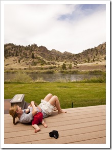 Lisa and Lilia enjoying the deck at the Quintero's after a day of riding