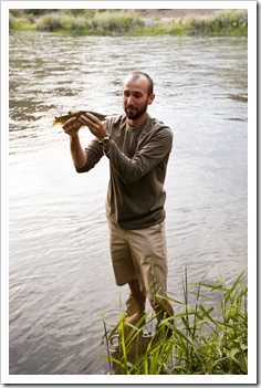 Sam fishing in the Missouri River in front of the Quintero's house