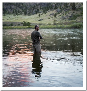 Sam fishing in the Missouri River in front of the Quintero's house