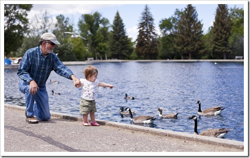 Greg and Lilia feeding the geese in Great Falls