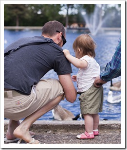 Sam and Lilia feeding the geese in Great Falls