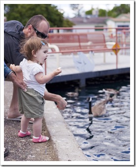 Sam and Lilia feeding the geese in Great Falls