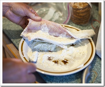 Greg cooking trout for breakfast
