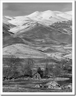 Barren snow-capped hills of the eastern Sierra