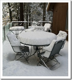 The cabin deck after eight inches of fresh snow