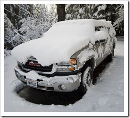 The truck snowed in