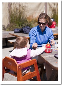 Lilia and Lisa enjoying lunch at Fish