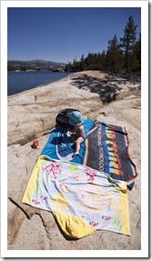 Lilia grabbing a snack at Utica Reservoir