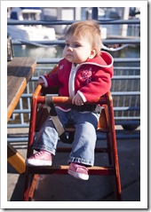 Lilia ready for some lunch at Fish