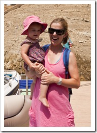 Lisa and Lilia hopping on the boat for the day