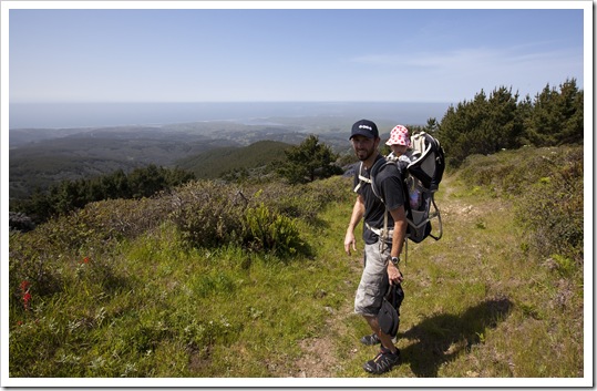 Sam and Lilia on the trail with Drake's Bay in the distance