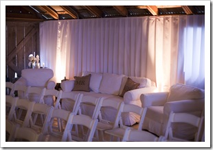 Couches in the barn where the wedding was held