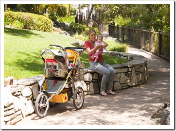 Lisa and Lilia taking a milk break by the creek downtown