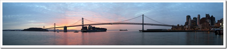 Treasure Island, the Bay Bridge and Financial District at sunrise