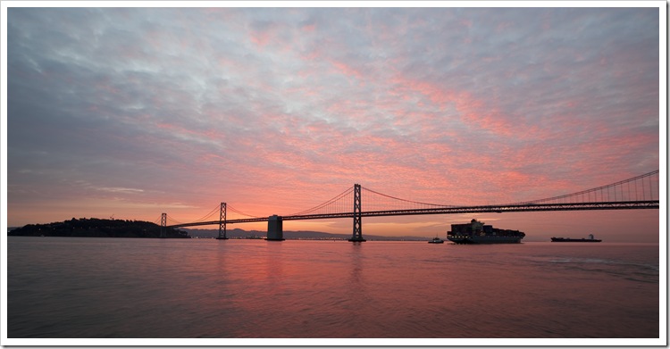 Red sky over the Bay Bridge