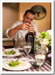 Luke about to bust the cork