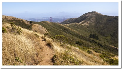 The SCA Trail with the tips of the Golden Gate Bridge in the distance