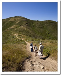 Greg, Lisa and Carol hiking toward Conzelman Road